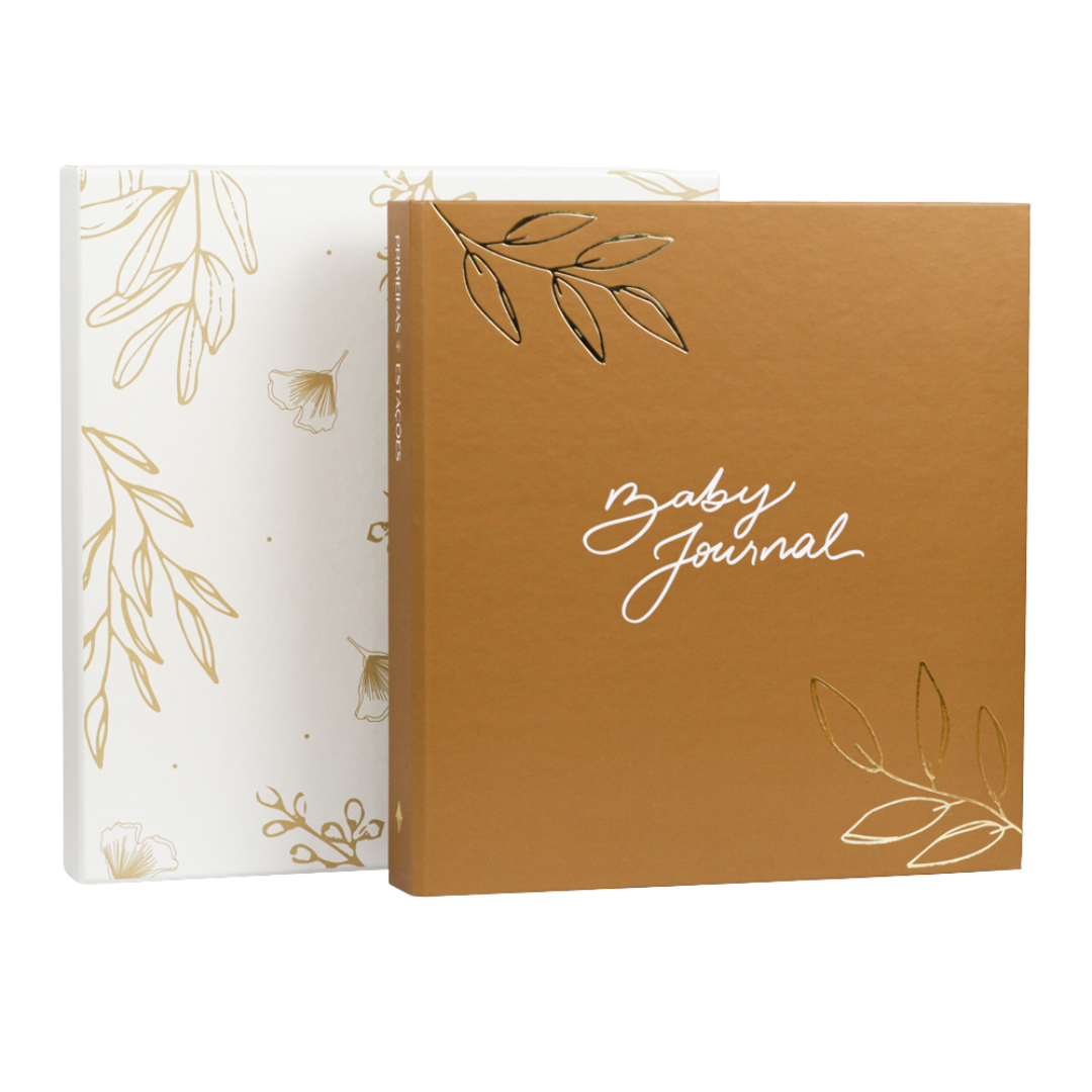 Baby Journal capa Mostarda aplicação dourada