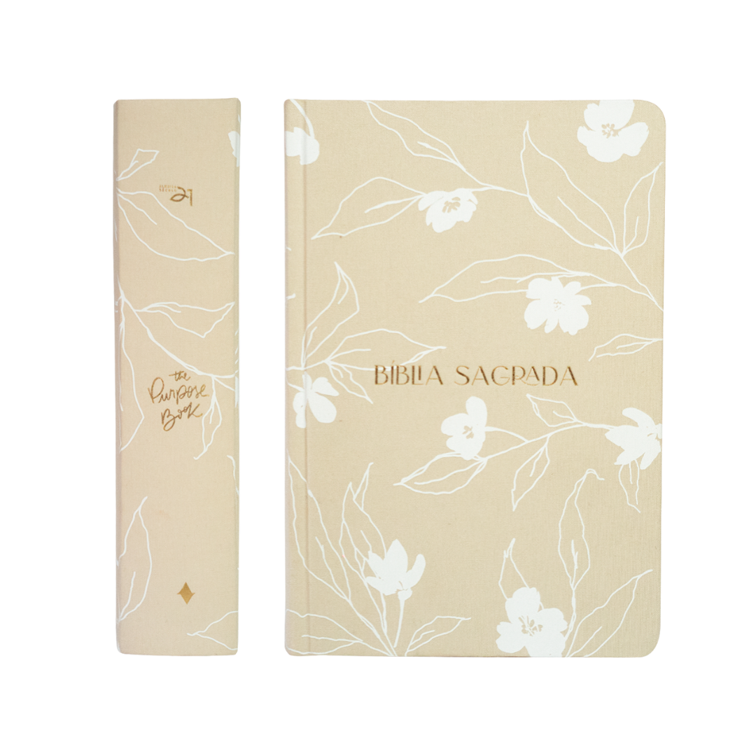 Bíblia de anotações The Purpose Book – capa Jardim tecido bege capa dura
