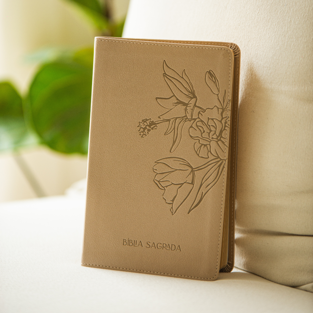 Bíblia para culto The Purpose Book – capa Flores bege cintilante