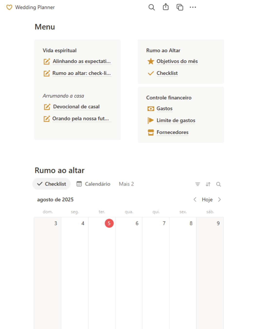 Planner Digital de Casamento - Wedding Notion