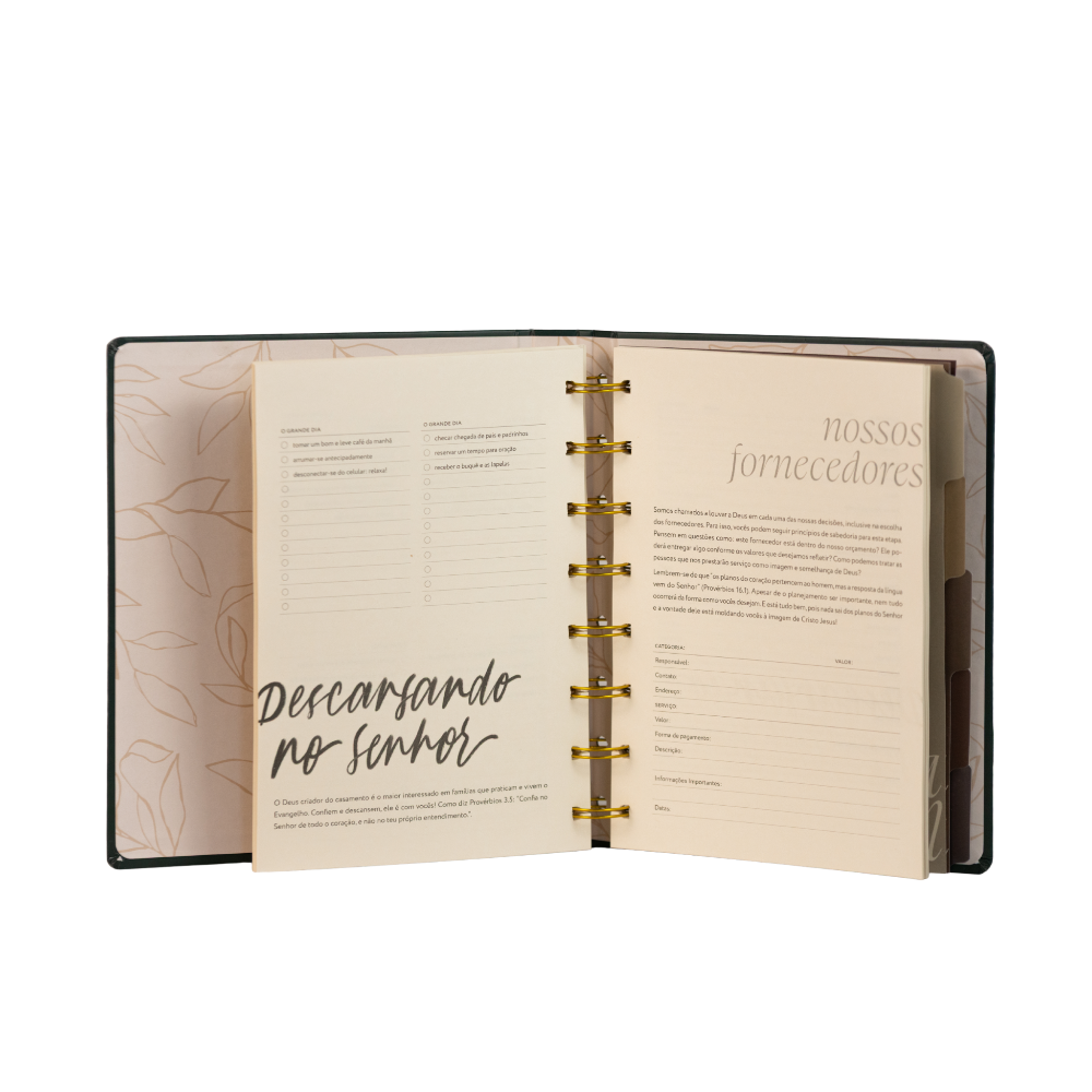 Planner de casamento Nossa Aliança visão de páginas internas