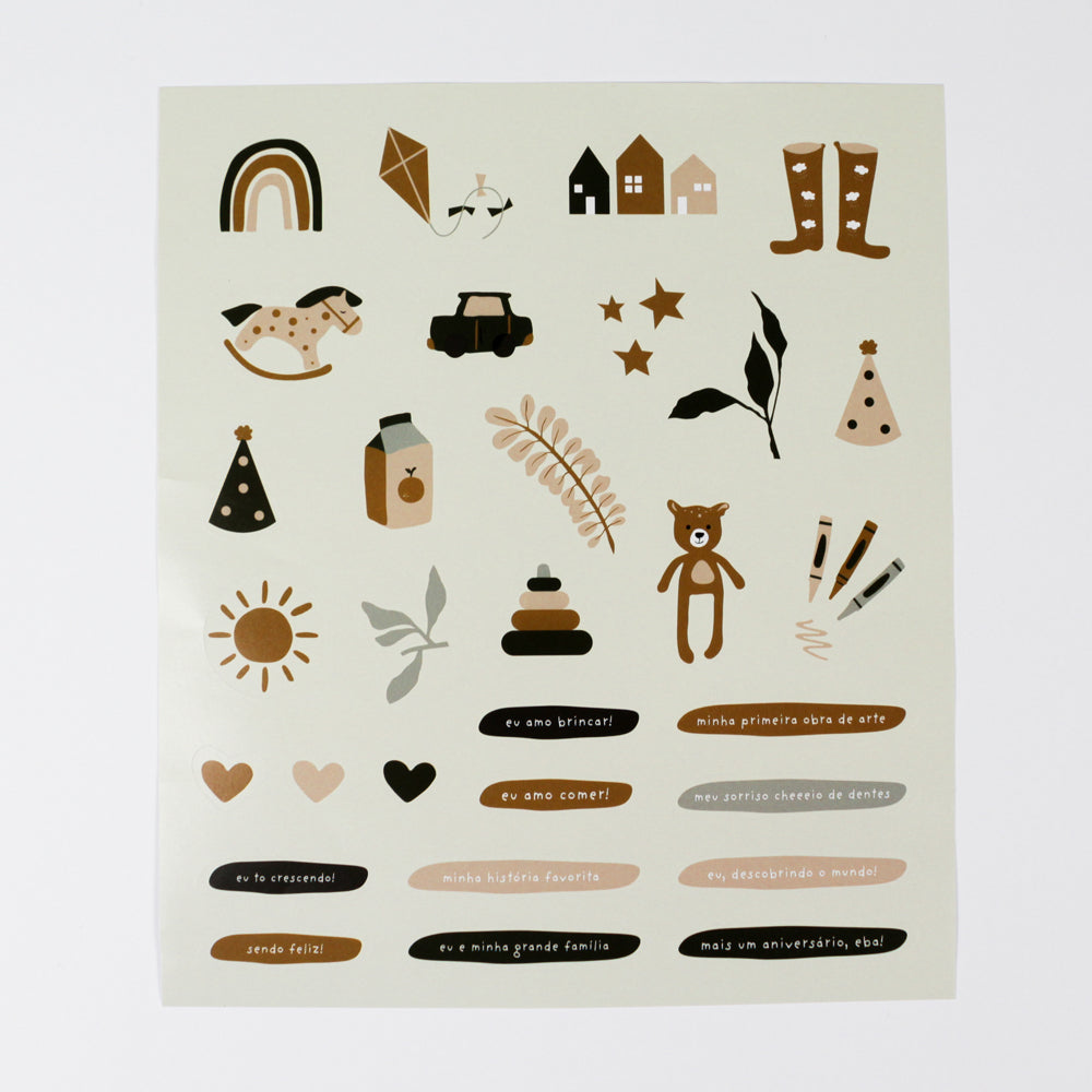 Kit de Cartela de Adesivos - Baby Journal e Baby cards