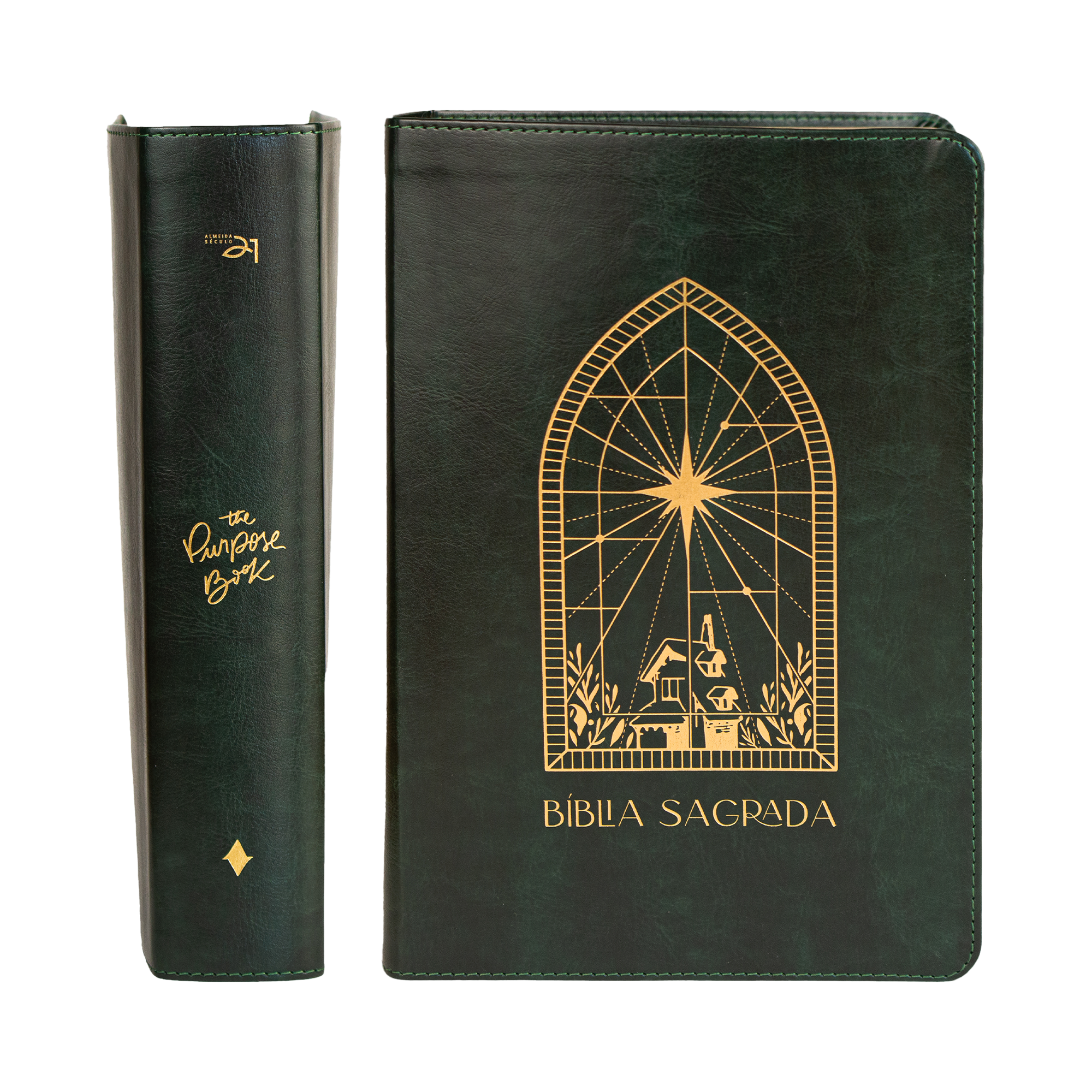 Bíblia de anotações The Purpose Book – capa Vitral couro verde