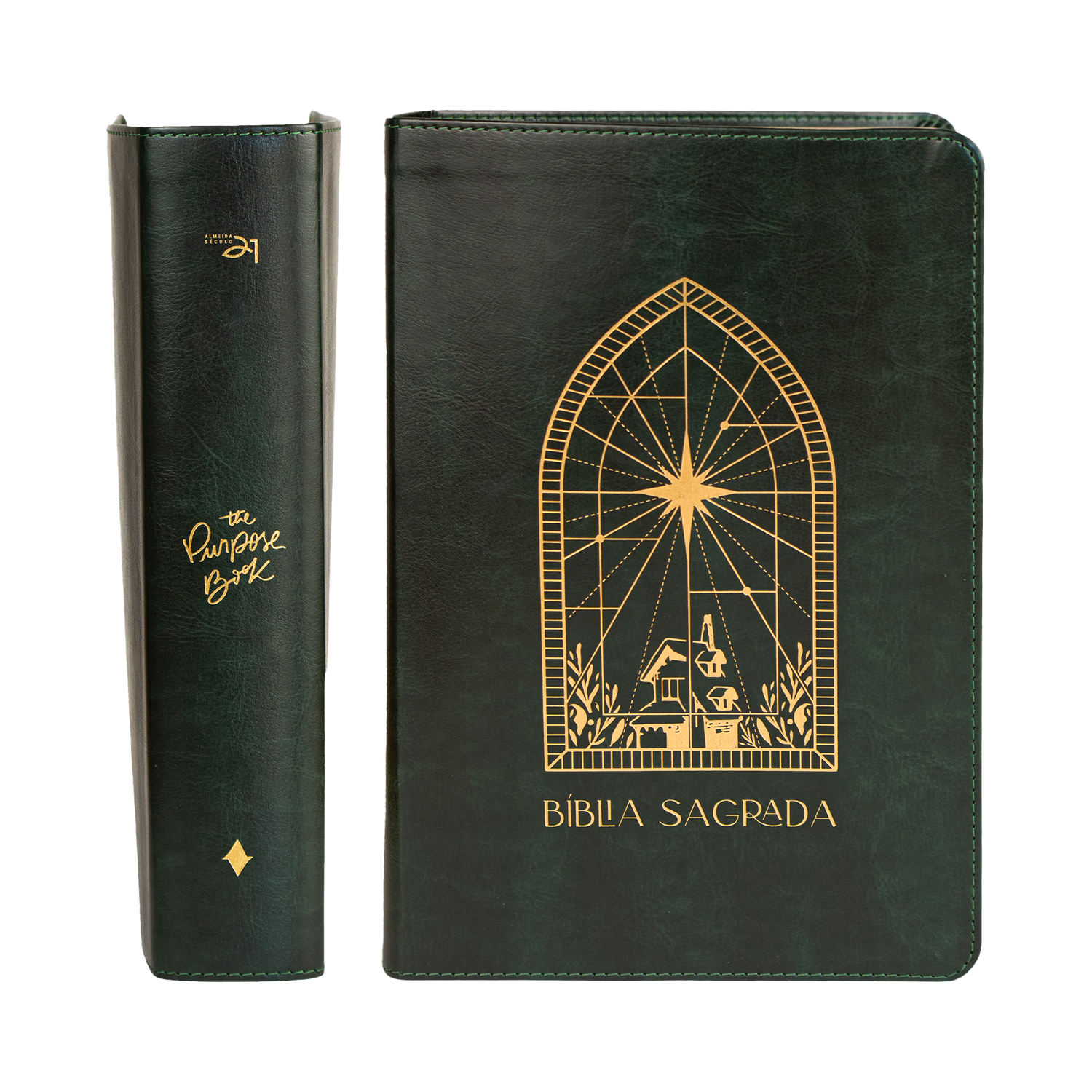 Bíblia de anotações The Purpose Book – capa Vitral couro verde