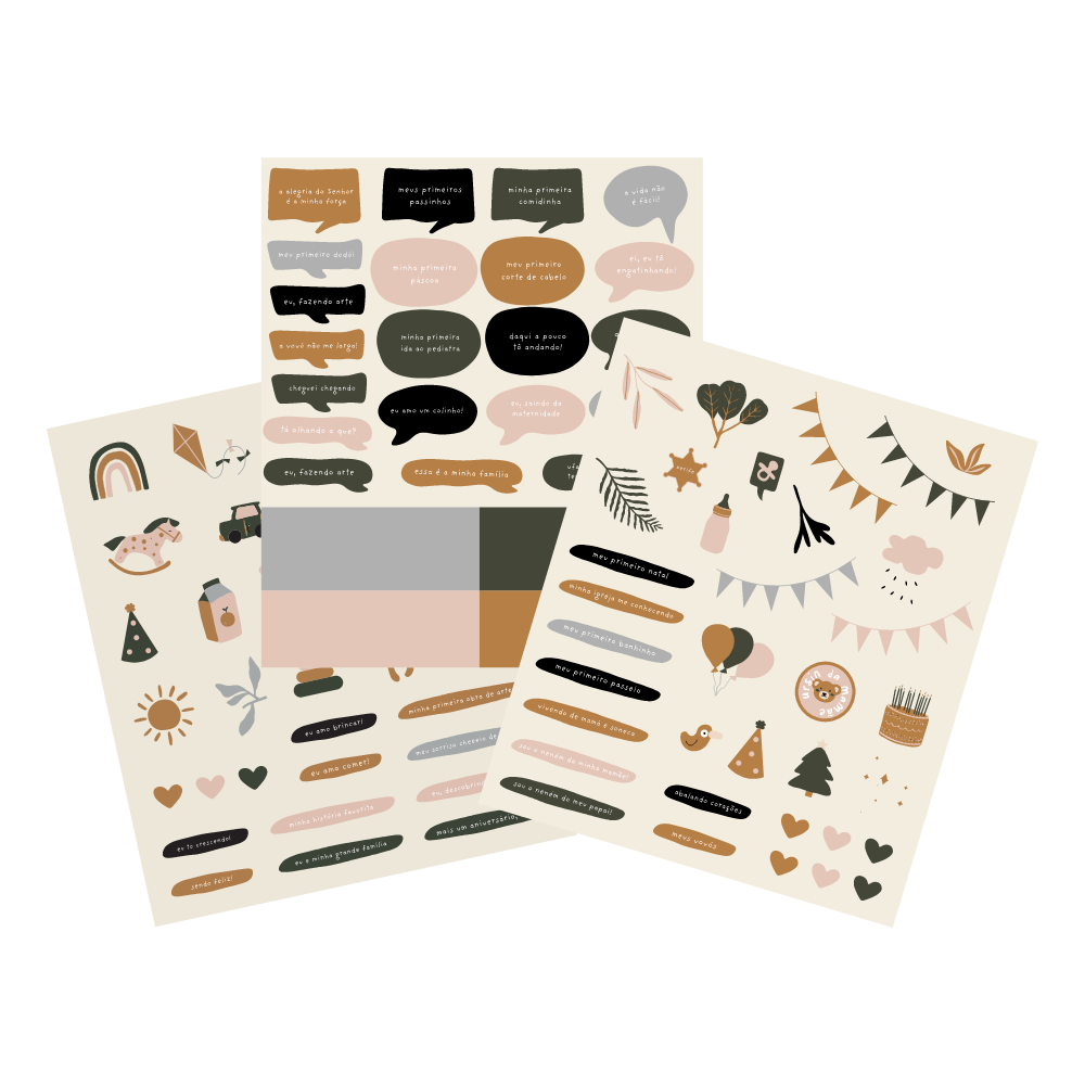 Kit de Cartela de Adesivos - Baby Journal e Baby cards