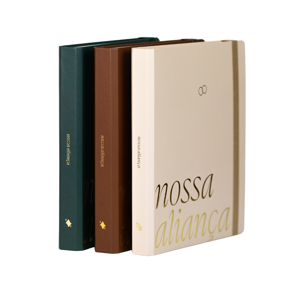 Planner de casamento Nossa Aliança capa Verde Grinalda capa Marrom Aliança Off White Véu