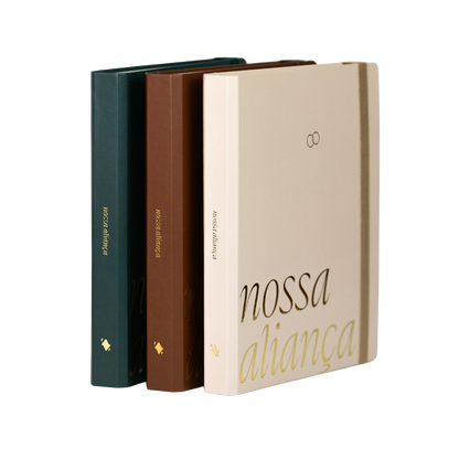 Planner de casamento Nossa Aliança capa Verde Grinalda capa Marrom Aliança Off White Véu