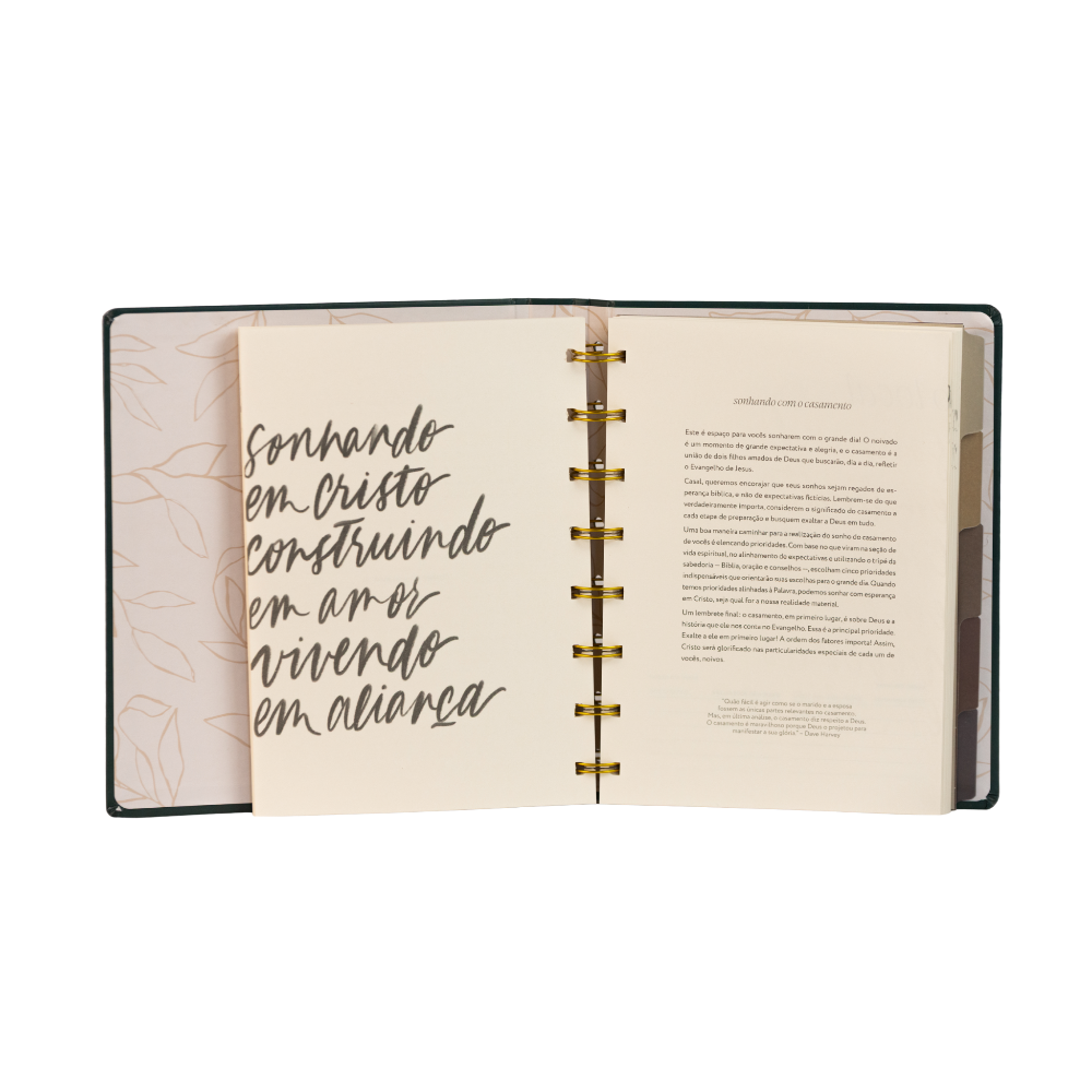 Planner de casamento Nossa Aliança texto sobre propósito do planejamento do casamento