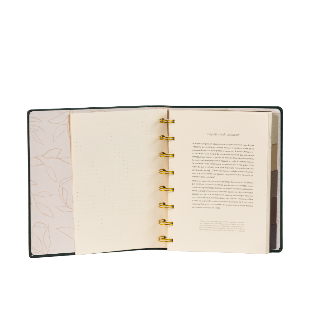 Planner de casamento Nossa Aliança texto sobre propósito do planejamento do casamento